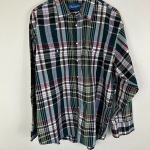 Wrangler Multicolor Plaid Long Sleeve Pearl Snap Button Down Shirt XL